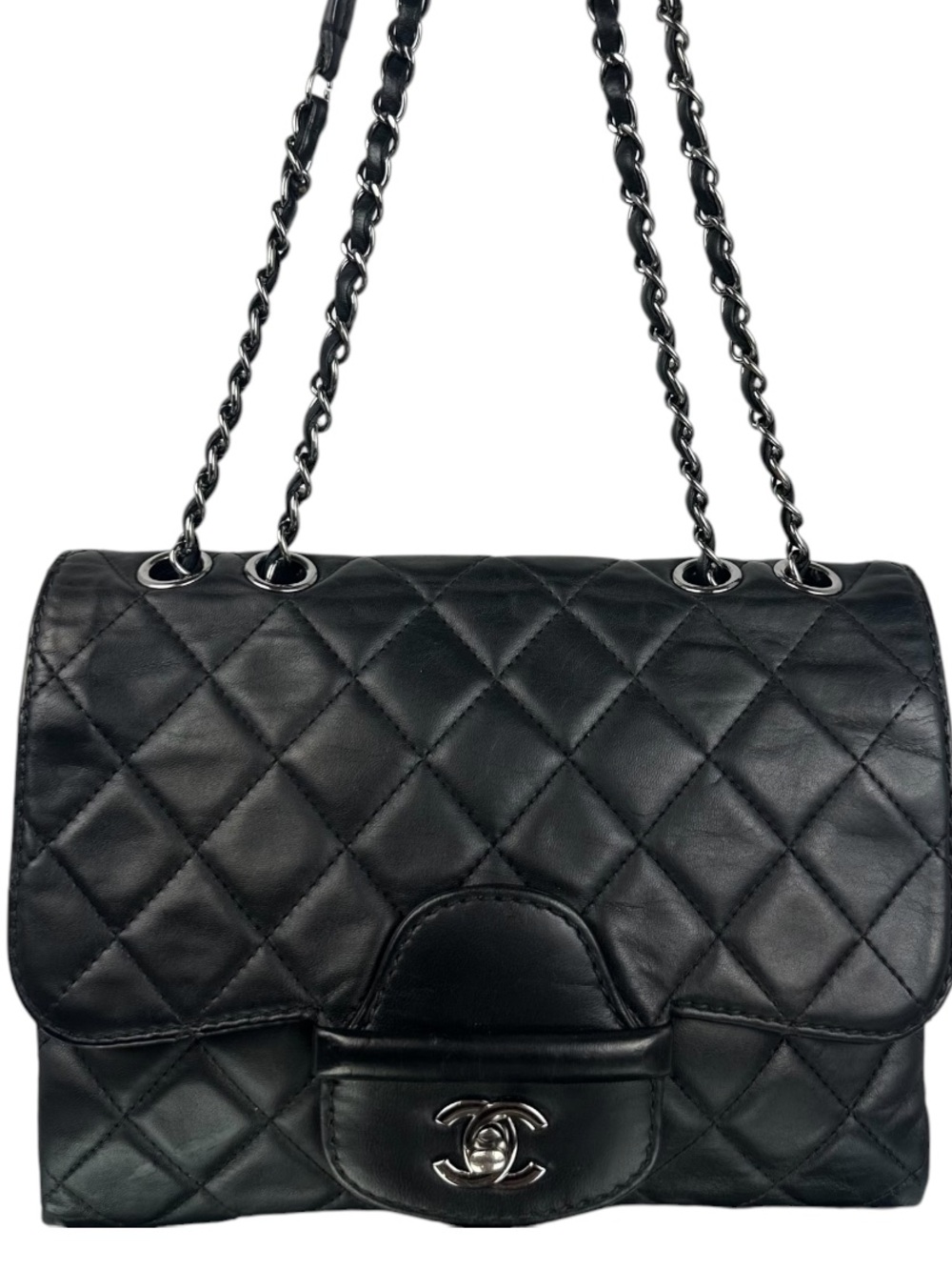 CHANEL CC Flap Bag Lambskin Silver Hardware